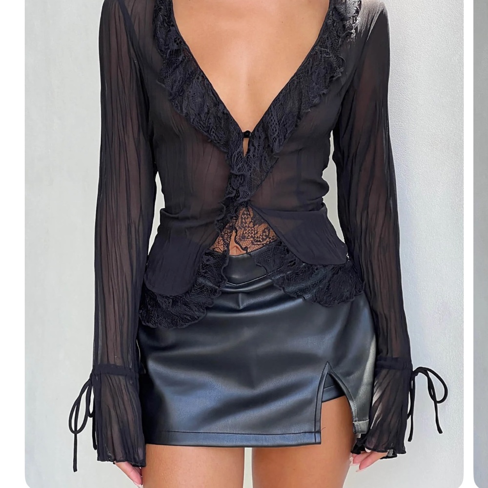 Tiger Mist Black Sheer Lace Blouse